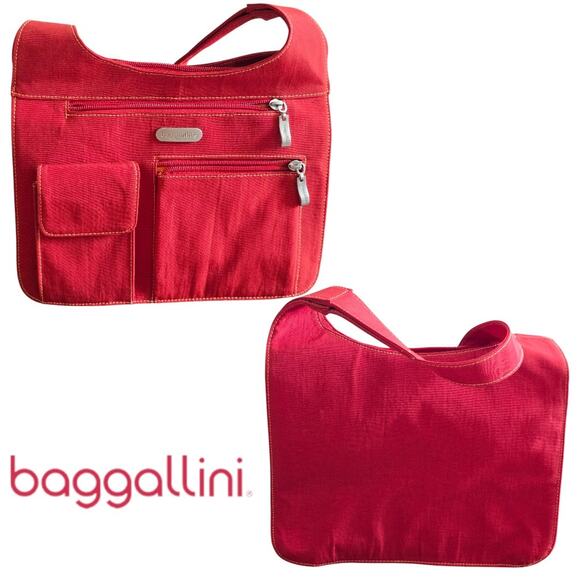 Red Baggallini Everywhere Crossbody Shoulder Bag Cargo Nylon Expandable - Picture 1 of 7